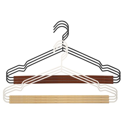Set 3 perchas de metal con barra de madera de 42cm, ACTUEL