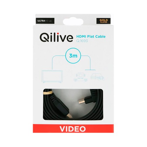 Cable HDMI QILIVE codo 90º macho a macho de 3m.