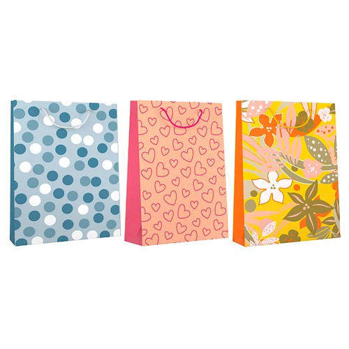 Bolsa de regalo, 3 diseños de adulto, 320x450x100, ALCAMPO.