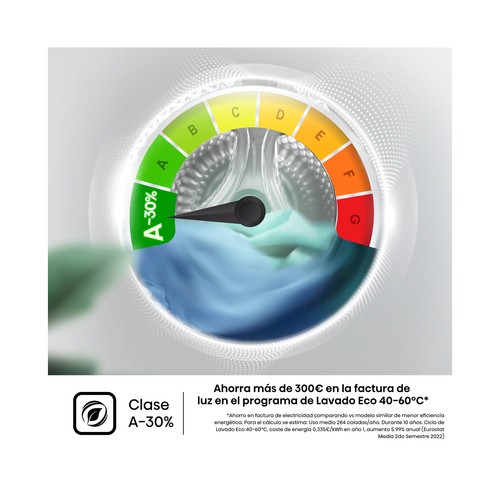 Lavadora HISENSE WF3S9043BW3 9KG, color blanca, clasificación energética: A, 1400RPM, H: 84,5cm, A: 59,5cm, F: 55cm.