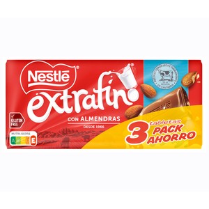 Imagen de NESTLÉ Extrafino Chocolate con leche y almendras 3 uds 123 g.