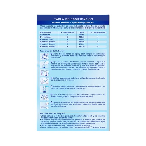 ALMIRÓN Leche (1) para recién nacido para bebes desde el primer día ALMIRÓN Advance 1 1200 g.