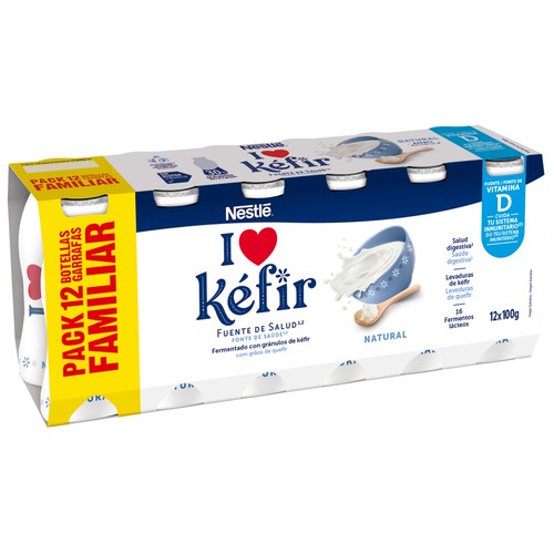 NESTLÉ Kéfir líquido natural, fuente de vitamina D 12 x 97 ml.