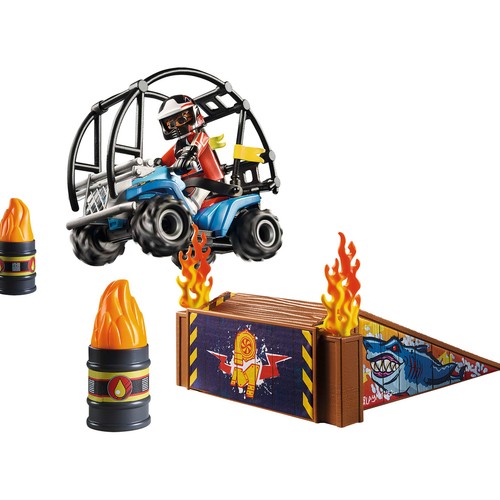 Conjunto de juego Starter Pack Stuntshow Quad con Rampa de Fuego con accesorios y 1 figura, 32 piezas, PLAYMOBIL SUNT SHOW 70820.