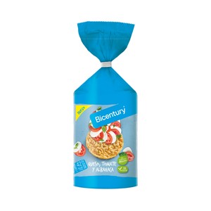 Imagen de BICENTURY Tortitas de maíz con sabor a tomate, queso y albahaca BICENTURY 124 gr.