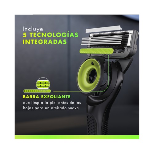 GILLETTE Labs neon ninght Maquinilla de afeitar con cabezal pivotante de 5 hojas + 2 recambios.