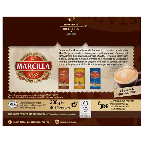 MARCILLA Café en cápsulas Ristretto I12, 40 uds.
