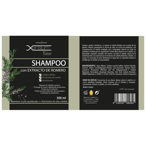 XENSIUM Nature Champú con extracto de romero, indicado para prevenir y disimular las canas 500 ml.