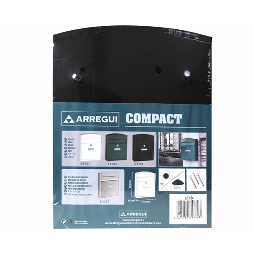 Buzón compacto de acero negro, 285x240x95mm. ARREGUI Compact.