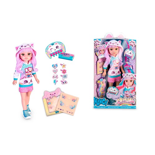 NANCY Muñeca Catwaii, incluye accesorios y pegatinas, +3 años.