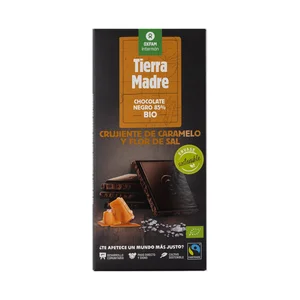 TIERRA MADRE Tableta de chocolate negro 85% con caramelo y flor de sal Bio 100g.