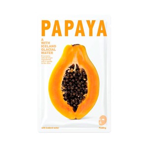 Mascarilla facial efecto peeling con papaya y agua glacial de Islandia.