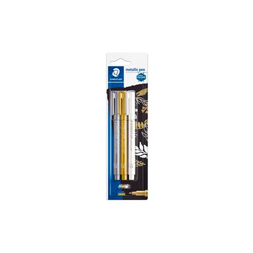 Pack de 3 rotuladores metálicos color oro, plata y blanco, 1,2mm STAEDTLER.