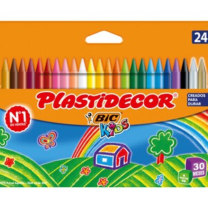 Caja de 24 pinturas extra-resistentes y que no manchan las manos, de diferentes colores BIC kids.