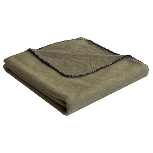 Manta polar pespuntes de 200 gm, 180 x 220, color verde caqui, ALCAMPO.