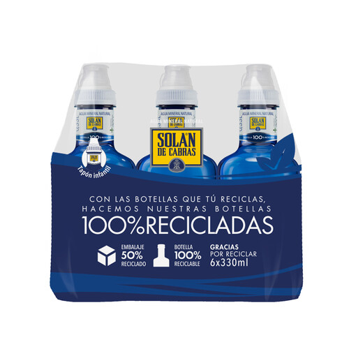 SOLAN DE CABRAS Agua mineral, tapón sport botella de 33 cl. pack de 6 uds.