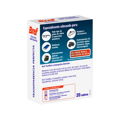 BREF Toallitas especiales para limpieza de gafas BREF WC 20 uds.