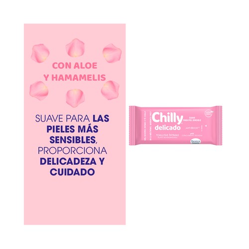CHILLY Toallitas humedas biodegradables, para higiene intima, fórmula suave CHILLY 12 uds.