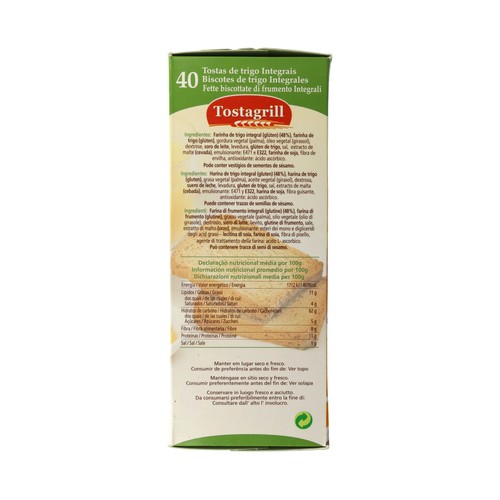TOSTAGRILL Biscottes (rebanadas) de trigo integral 40 uds. 300 g.