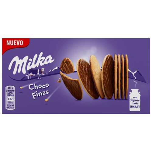 MILKA galletas choco finas cubiertas de chocolate con leche caja 126 g.