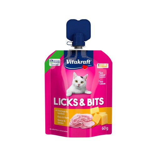 VITAKRAFT Snack de gato licks bits jamón y queso 60gr