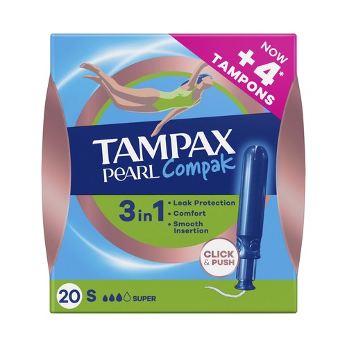 TAMPAX Pearl compak Tampones super con aplicador y sin perfume 20 uds.