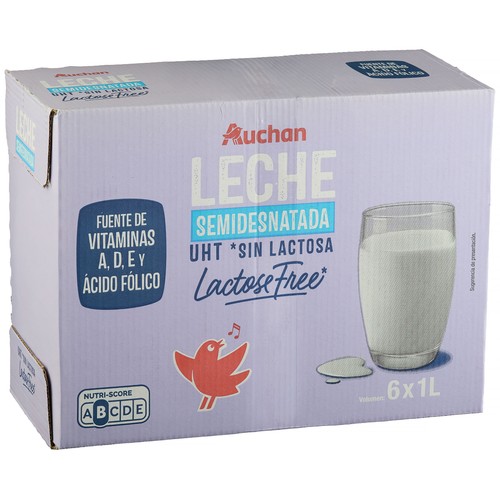 AUCHAN Leche semidesnatada de vaca, sin lactosa 6 x 1 l Producto Alcampo.