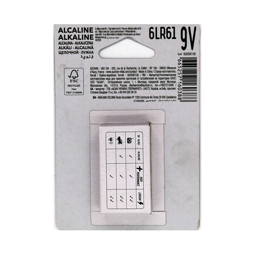 Pila alcalina de petaca, 9V, 6LR61, PRODUCTO ALCAMPO +power.