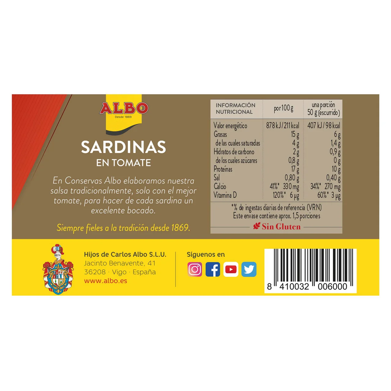 Sardinas en tomate lata de 85 g.