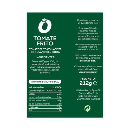 ORLANDO Tomate frito con aceite de oliva virgen extra ORLANDO brik de 3 uds x 212 g.