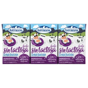 CENTRAL LECHERA ASTURIANA Leche semidesnatada sin lactosa 3 x 200 ml.