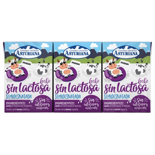 CENTRAL LECHERA ASTURIANA Leche semidesnatada sin lactosa 3 x 200 ml.