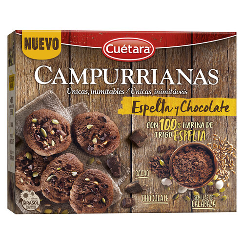 CUÉTARA Galletas Campurrianas con espelta y chocolate 320 g.