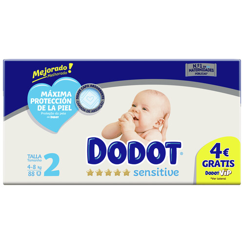 DODOT Pañales talla 2 para bebes de 4 a 8 kilogramos DODOT Sensitive 88 uds.