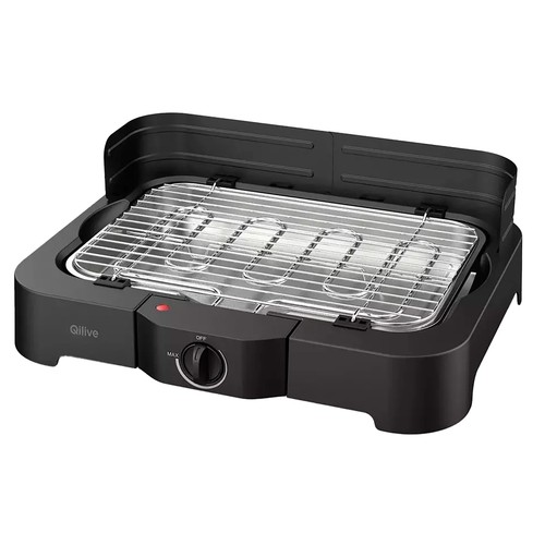Barbacoa de mesa QILIVE Q.5806, 2300W, superficie de cocción 36,5x24,5cm, termostato regulable, bandeja de agua extraíble, protección contra el viento.