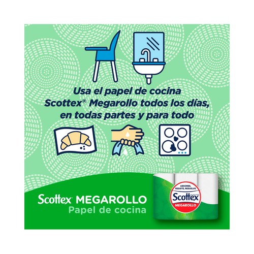 SCOTTEX Megarollo Papel de cocina resistente y super absorvente 3 uds.