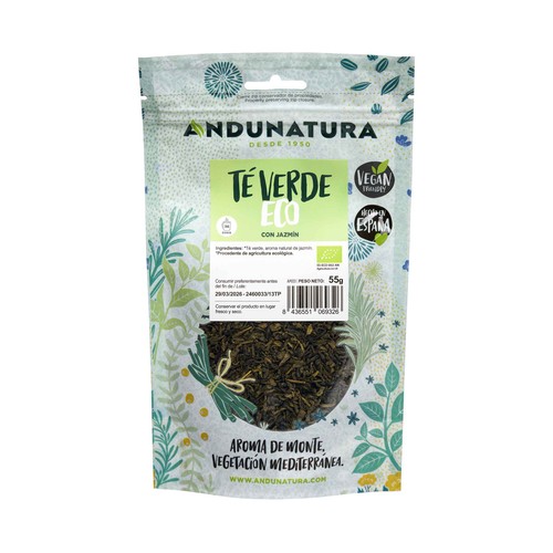 ANDUNATURA Hierbas para infusión de té verde ecológico 55 g.