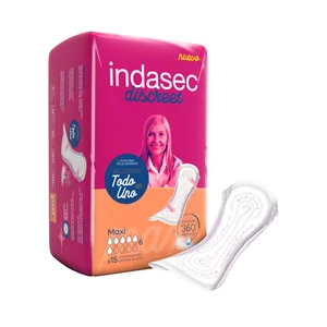 INDASEC Discreet Compresas incontinencia maxi para pérdidas de orina moderadas a severas 15 uds.