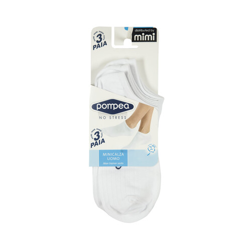 Pack de 3 pares de calcetines tobilleros para hombre, POMPEA, color blanco, talla 47/49.