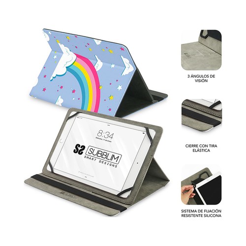 Funda universal para tablet 10.1" SUBBLIM Trendy Case Unicornio, función soporte, cierre con banda elástica.