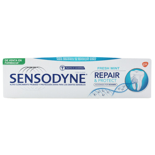 SENSODYNE Pasta de dientes con flúor y sabor a menta fresca para dientes sensibles SENSODYNE Repair & protect 75 ml.