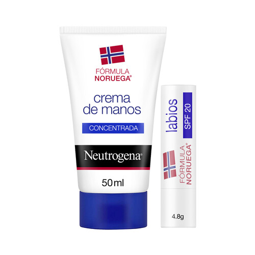 NEUTRÓGENA Crema de manos concentrada de 50 ml y bálsamo labial protector con FPS 20 NEUTRÓGENA.