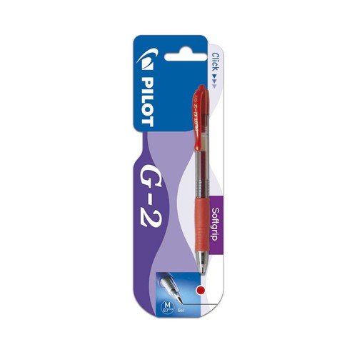 Bolígrafo retráctil de grip suave punta media y grosor de 0.7mm con tinta gel color rojo PILOT G-2.