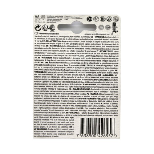 Pack de 4 pilas alcalinas AA, LR06, 1,5V, ENERGIZER Max.