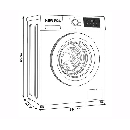 Lavadora NEW POL NWL610A Color blanco 6KG, clasificación energética: A, 1000RPM, H: 85cm, A: 59,5cm, F: 44cm.