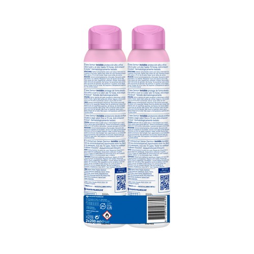 SANEX Dermo+ invisible Desodorante en spray para mujer antitranspirante hasta 72 horas 2 x 200 ml.
