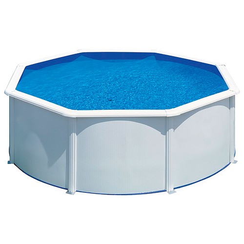 Piscina 350x120 blanca redonda con filtro y escalera. GRE