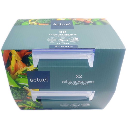 Set 2 recipientes rectangulares 1,3+0,9L vidrio. ACTUEL