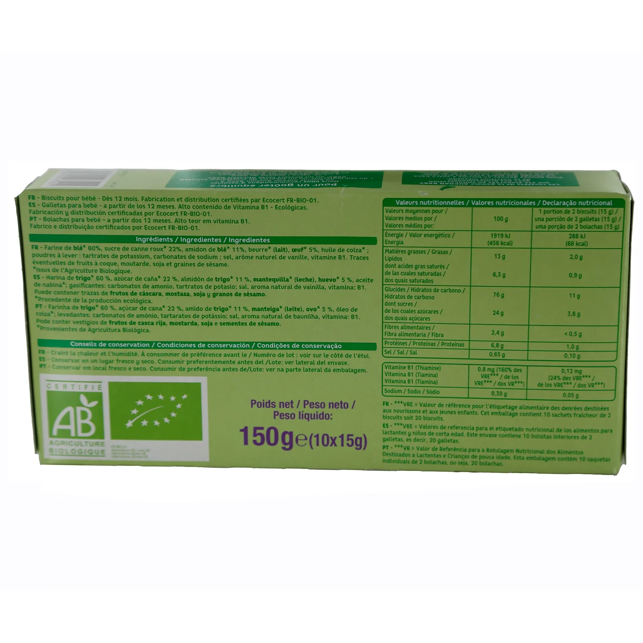 PRODUCTO ALCAMPO Galletas ecolólogicas con forma de ositos en 10 sobres de 2 uds, a partir de 12 meses