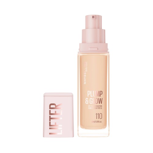 MAYBELLINE Lifter plump & glow tono 110 Base de maquillaje fundente con FPS 15.